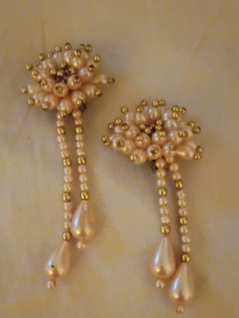 Vintage Faux Pearl Beaded Drop Earrings